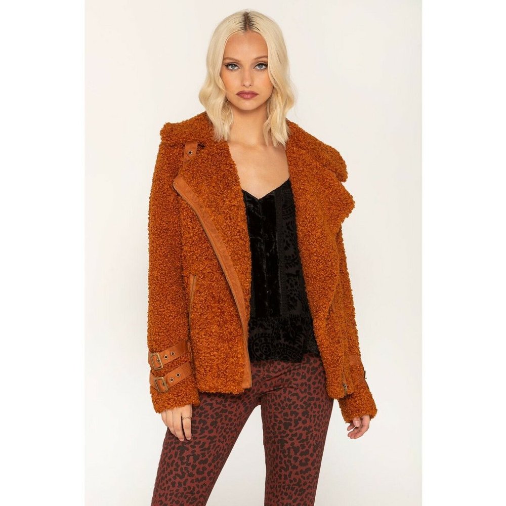 Miss Me Orange and Brown Teddy Jacket Cozy Chic